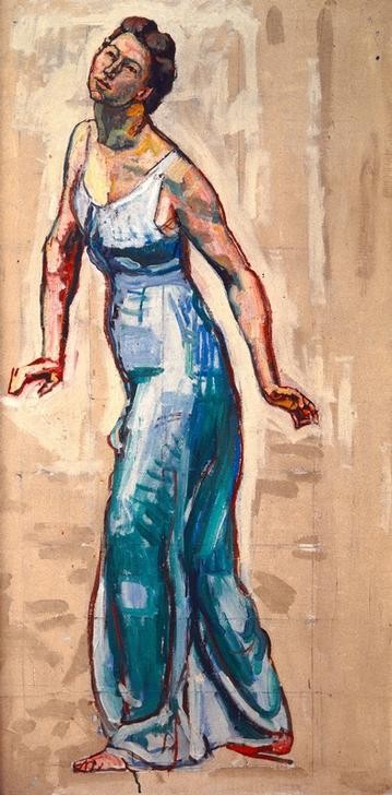 Ferdinand Hodler, Schreitende Frauenfigur in blauem Gewand (Frau,Jugendstil,Kunst,Mensch,Symbolismus,Portrait,Studie,Schweizerische Kunst,Ganzfigurig)
