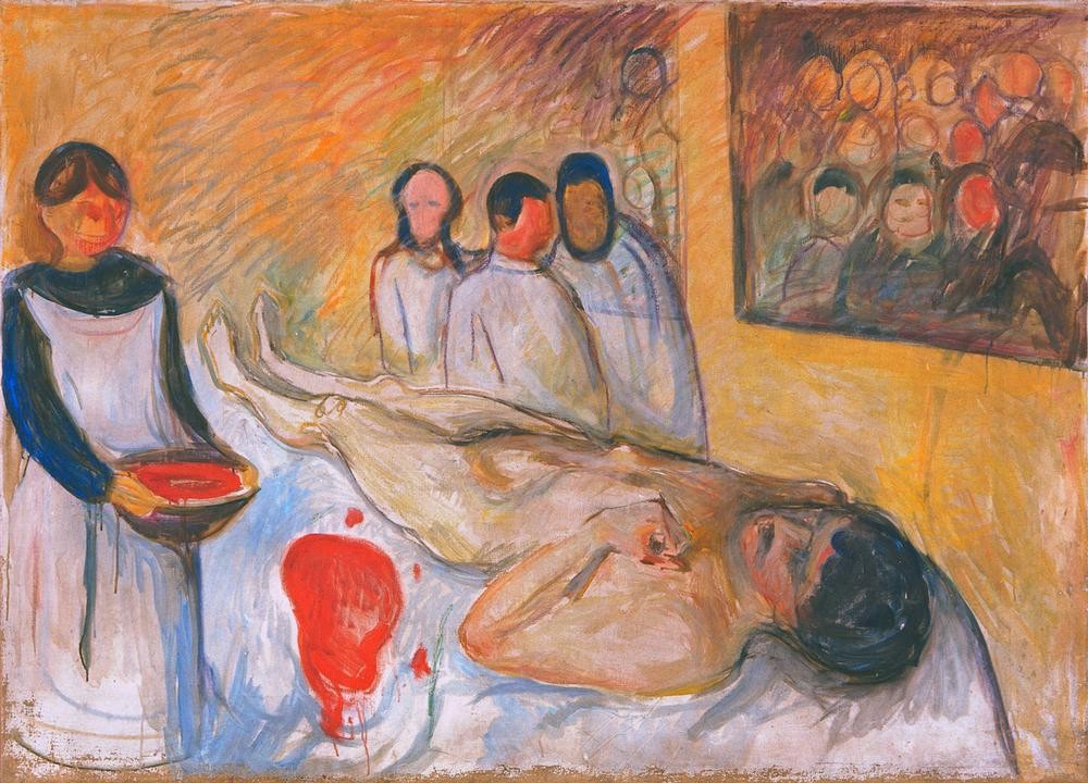 Edvard Munch, Auf dem Operationstisch (Arzt,Blut,Chirurg,Medizin,Operation,Expressionismus,Chirurgie,Norwegische Kunst,Nacktheit,Patient,Operationssaal,Operationsschwester)