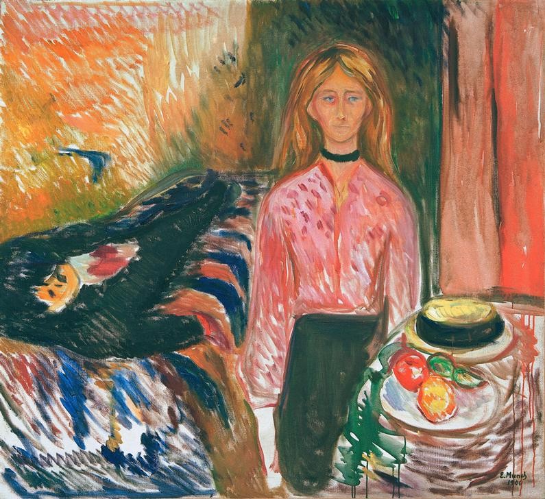 Edvard Munch, Die Mörderin (Stilleben) (Blut,Frau,Recht,Mörder,Femme Fatale,Expressionismus,Mord,Lustmord,Interieur,Norwegische Kunst,Kampf Der Geschlechter,Mörderin,Mordopfer,Attentäterin)