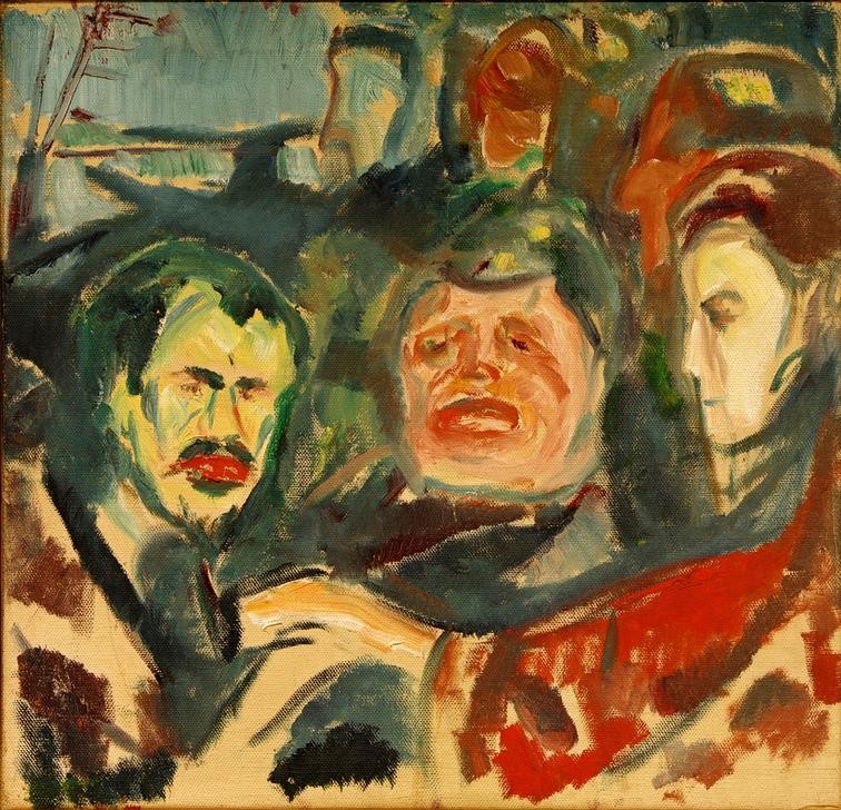 Edvard Munch, Trinkgelageszene (Alkohol,Essen Und Trinken,Gesellschaftliches Leben,Mann,Trinken,Alkoholismus,Gelage,Betrunken,Expressionismus,Norwegische Kunst,Herrenrunde)