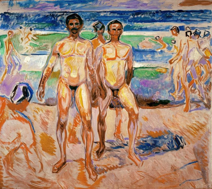 Edvard Munch, Badende Männer (Erotik,Freikörperkultur,Mann,Freizeit,Seebad,Strand,Akt,Expressionismus,Reise,Norwegische Kunst)