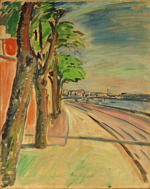 Edvard Munch, Am Strom (Landschaft,Uferpromenade,Fluss,Baum,Expressionismus,Norwegische Kunst,Promenade)