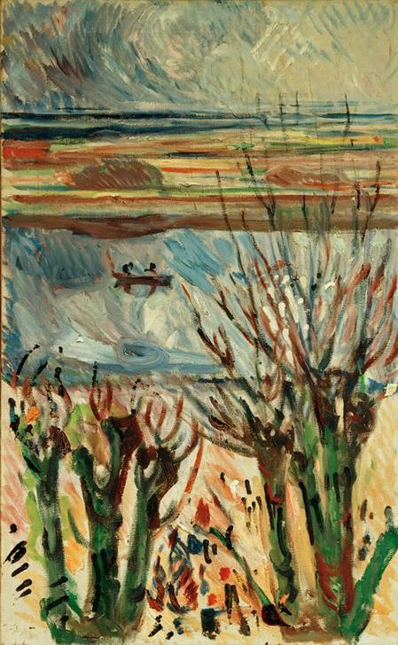 Edvard Munch, Kanallandschaft im Frühjahr (Kanal,Landschaft,Frühling,Baum,Expressionismus,Norwegische Kunst)