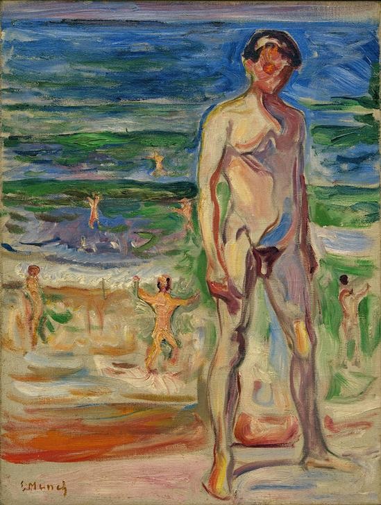 Edvard Munch, Studie für ‘Jugend' (Freikörperkultur,Mann,Freizeit,Seebad,Strand,Akt,Expressionismus,Reise,Norwegische Kunst)