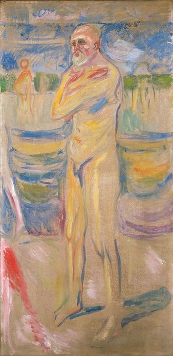 Edvard Munch, Alter (Freikörperkultur,Freizeit,Seebad,Strand,Alter,Akt,Expressionismus,Reise,Norwegische Kunst,Alter Mann)
