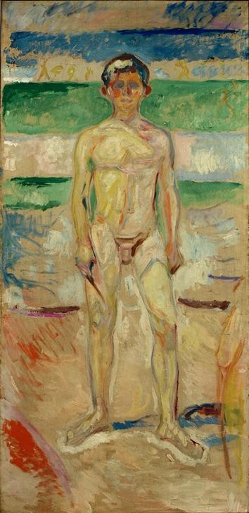 Edvard Munch, Jugend (Freikörperkultur,Jugend (Lebensalter),Freizeit,Seebad,Strand,Akt,Expressionismus,Reise,Norwegische Kunst,Knabe)
