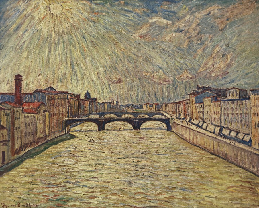 Theo von Brockhusen, Arnobrücke in Florenz I (Brücke,Deutsche Kunst,Geographie,Impressionismus,Fluss,Vedute,Architekturdarstellung,Topographie)