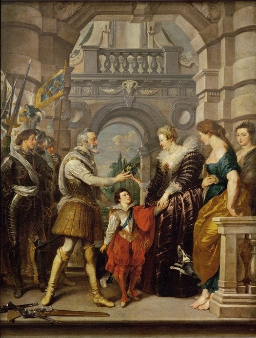 Peter Paul Rubens, Heinrich IV. zieht in den Krieg nach Deutschland und überträgt Maria von Medici die Regierung (Flämische Kunst,Geschichte,Königin,König,Krieg,Szene,Barock,Niederländische Kunst,Verwaltung,Kleidung (Allgemein),Regentschaft,Person,Regierung)