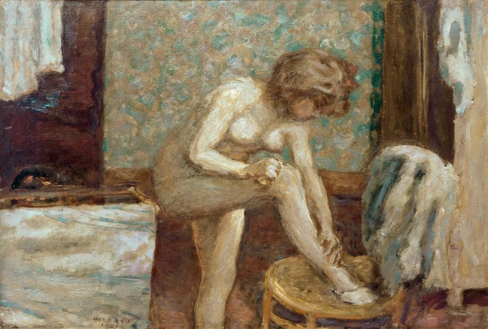 Pierre Bonnard, Dans le cabinet de toilette (Aktmalerei, nackte Frau, Körperpflege, Bad,  Morgentoilette, Post-Impressionismus, Wohnzimmer, Wunschgröße, Klassische Moderne)