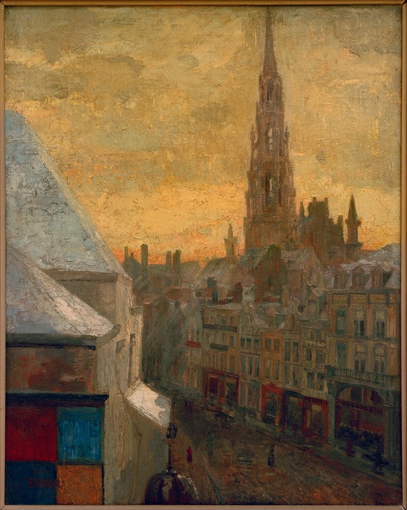 James Ensor, Hôtel de ville de Bruxelles (Geographie,Kunst,Rathaus,Turm,Vedute,Architekturdarstellung,Belgische Kunst,Topographie,Rathausturm)