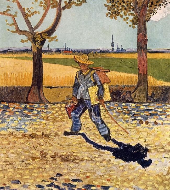 Vincent van Gogh, Der Maler auf dem Weg zur Arbeit (Künstlerleben,Künstler,Kunst,Landstrasse,Maler (Künstler),Impressionismus,Selbstbildnis,Niederländische Kunst,Fussgänger,Verlorene Kunstwerke,Künstlerreise,Person)