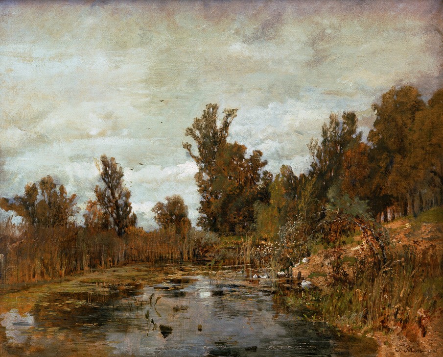 Tina Blau, Heustadlwasser  (Landschaft, Landschaftsmalerei, Teich, Weiher, Natur, Klassiker, Jugendstil, Wunschgröße, Wohnzimmer, bunt)