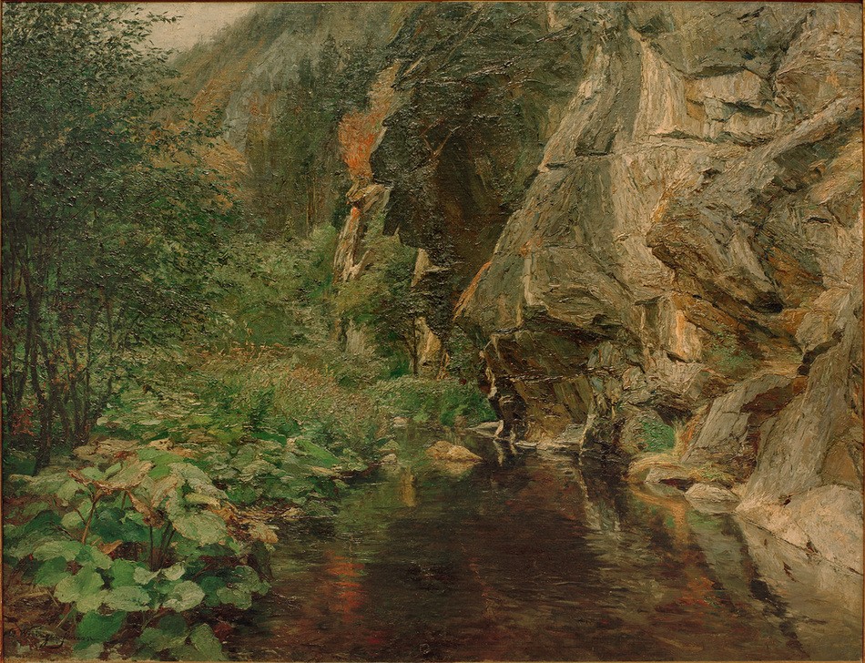 Olga Wisinger-Florian, Felsschlucht  (Natur, Landschaftsmalerei, Felsen, Schlucht, Bach, Impressionismus, Wunschgröße, Wohnzimmer)