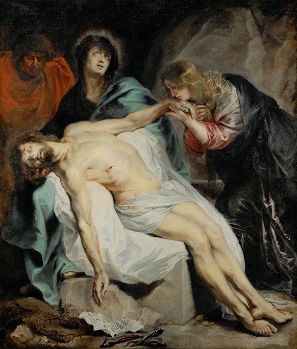 Anthonis van Dyck, Pietà (Christentum, Christus, Leiche, Tod, Trauer, Maria, Maria Magdalena, Handkuss, Neues Testament, Bibel, Totenklage, Pieta,  Barock, Klassiker, Wunschgröße, Wohnzimmer)