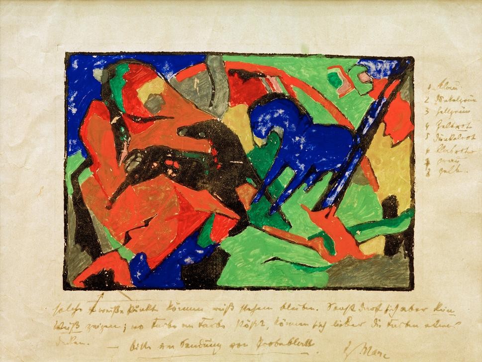 Franz Marc, Zwei Pferde (Deutsche Kunst,Handschrift,Pferd (Tier),Zoologie,Expressionismus,Der Blaue Reiter)