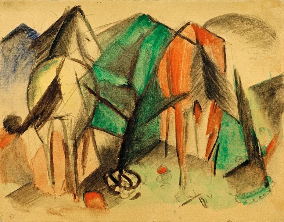 Franz Marc, Zwei Pferde (Deutsche Kunst,Pferd (Tier),Zoologie,Expressionismus,Der Blaue Reiter)