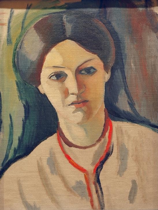 August Macke, Porträtkopf der Frau des Künstlers (Ehefrau,Deutsche Kunst,Frau,Maler (Künstler),Ehefrau Von Berühmten,Portrait,Expressionismus,Künstlerfrau,Brustbild,Person)