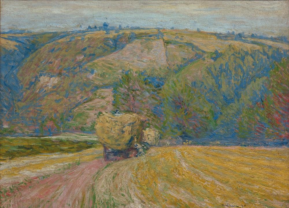 Jozef Pankiewicz, Heuwagen (Ernte,Heuwagen,Landschaft,Transport,Impressionismus,Heu,Polnische Kunst,Landwirtschaft)