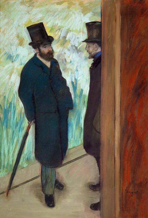 Edgar Degas, Männer in den Kulissen (Kopfbedeckung,Mann,Theater,Impressionismus,Französische Kunst,Kleidung (Allgemein),Hinter Den Kulissen,Unterhaltung (Gespräch))