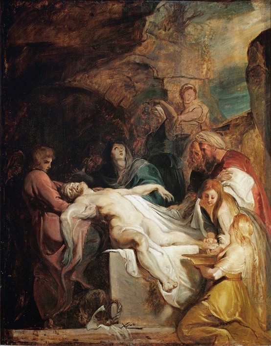 Peter Paul Rubens, Grablegung Christi (Christentum,Flämische Kunst,Grab,Heilige,Kunst,Mausoleum,Religion,Tod,Trauer,Barock,Maria Mit Kind,Neues Testament,Bibel,Jungfrau,Grablegung Christi,Sünde,Bozzetto,Niederländische Kunst,Passion Christi,Traurigkeit,Gefühl (Stimmung),Gruft)