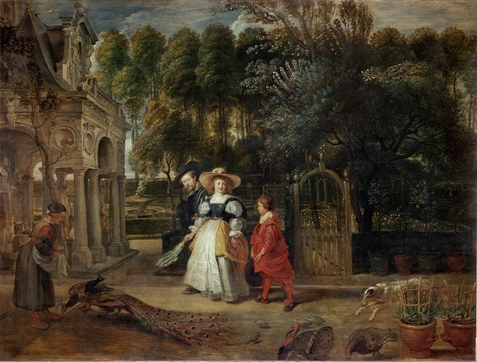 Peter Paul Rubens, Rubens und seine zweite Frau im Garten (Ehepaar,Fächer,Flämische Kunst,Maler (Künstler),Freizeit,Spaziergang,Barock,Selbstbildnis,Niederländische Kunst,Menschen Im Garten,Eheleben,Person)