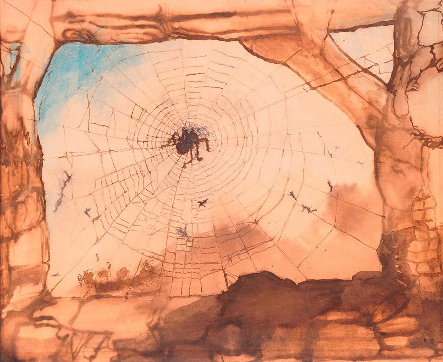 Victor Hugo, Vianden à travers une toile d’araignée (Landschaft,Stadt,Zoologie,Spinne,Stadtansicht,Französische Kunst,Spinnennetz,Durchblick,Person)