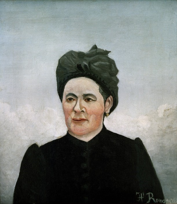 Henri Rousseau, Portrait de femme (Frau, Portrait, Kopfbedeckung, Damenhut, Kleinbürgertum, naive Malerei, Wunschgröße, Wohnzimmer, Treppenhaus, Malerei, klassische Moderne, bunt)