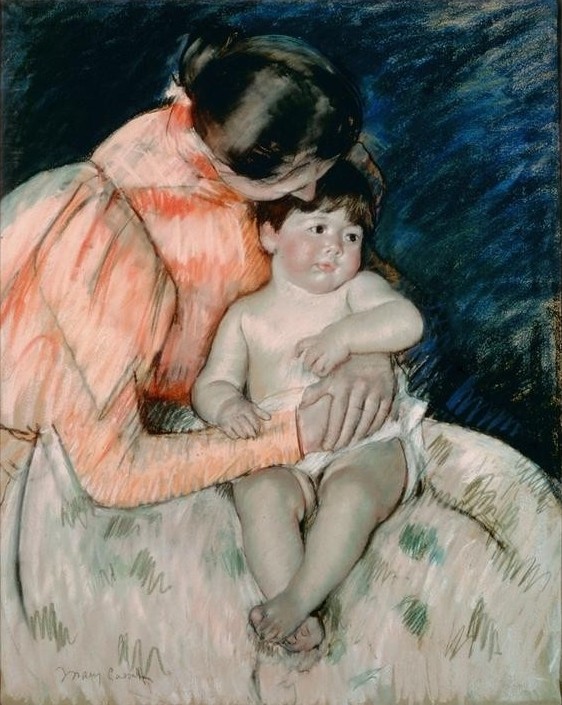 Mary Cassatt, Madame de Gortzikoff (Damenhut,Damenmode,Familie,Frau,Mensch,Mode,Mutter Und Kind,Impressionismus,Portrait,Adel,Französische Kunst,Zärtlichkeit,Sitzen,Gefühl (Stimmung),Halbfigur)