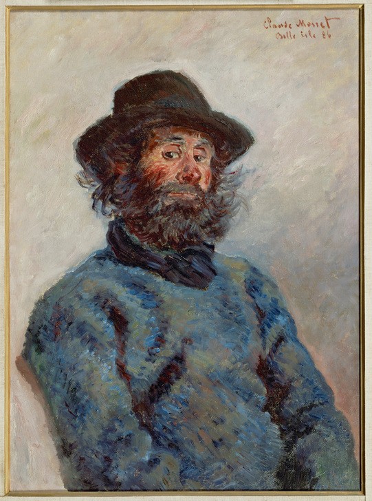 Claude Monet, Portrait de Poly (Fischer,Fischerei,Herrenhut,Kunst,Mann,Mensch,Impressionismus,Bart,Hut,Portrait,Französische Kunst,Vollbart,Landbevölkerung,Halbfigur,Frisur)