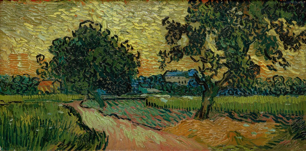 Vincent van Gogh, Zwei Birnbäume und das Schloß von Auvers (Landschaft in der (Landschaft,Schloss,Baum,Niederländische Kunst,Birnbaum,Obstbaum)