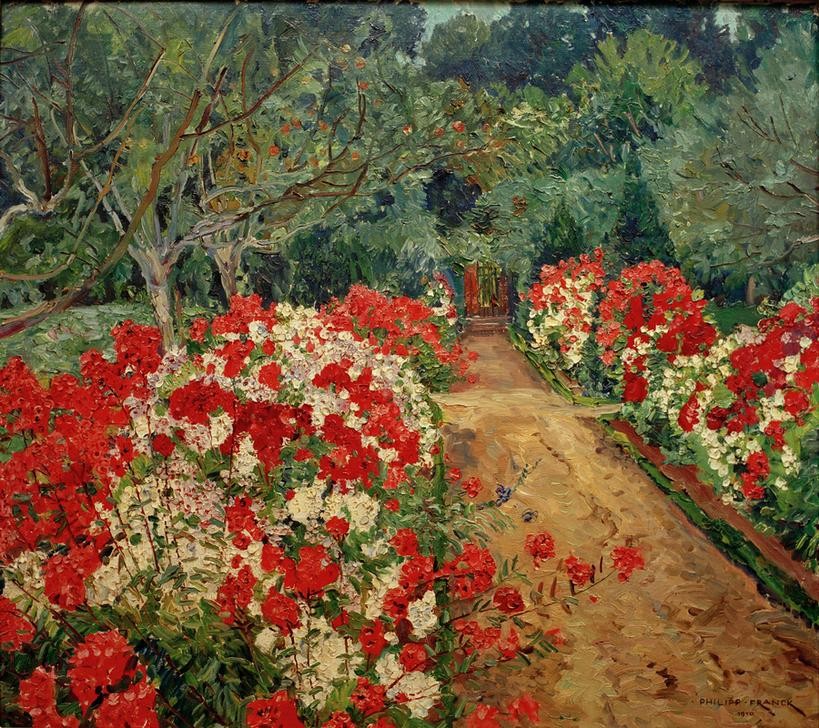 Philipp Franck, Gartenweg mit Phloxbeet (Deutsche Kunst,Garten Und Park,Kunst,Landschaft,Impressionismus,Weg,Berliner Sezession,Ziergarten,Blume,Phlox,Beet,Garten)