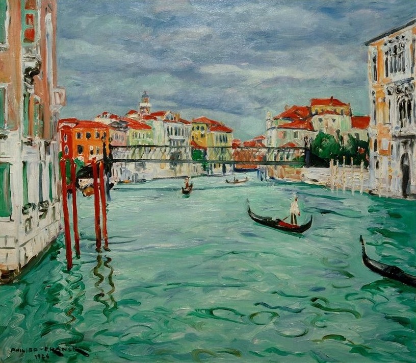 Philipp Franck, Kanal mit Gondeln (Deutsche Kunst,Geographie,Gewässer,Kanal,Kunst,Gondel,Architekturdarstellung,Topographie)