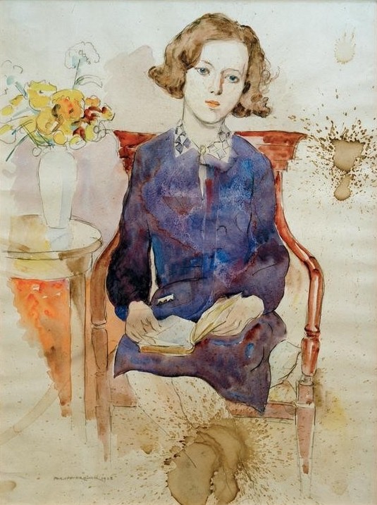 Philipp Franck, Porträt Dorothee Waetzoldt (Buch,Deutsche Kunst,Frau,Kunst,Portrait,Blumenstrauss,Vase,Stuhl,Sitzen,Junge Frau)