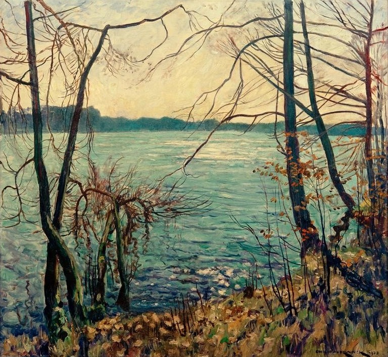 Philipp Franck, Am Heiligen See (Deutsche Kunst,Geographie,Gewässer,Kunst,Landschaft,Impressionismus,See,Baum,Ufer,Topographie)