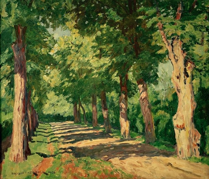 Philipp Franck, Lindenallee (Allee,Deutsche Kunst,Kunst,Landschaft,Linde,Baum,Sonnenlicht,Sonnenschein)