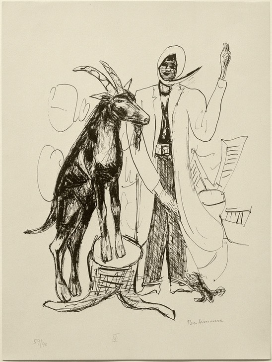 Max Beckmann, THE BUCK (Der Bock) (Frau, Zirkus, Ziegenbock,  Zeichnung, Expressionismus, Klassische Moderne, Wunschgröße, Wohnzimmer, Treppenhaus, schwarz/weiß)