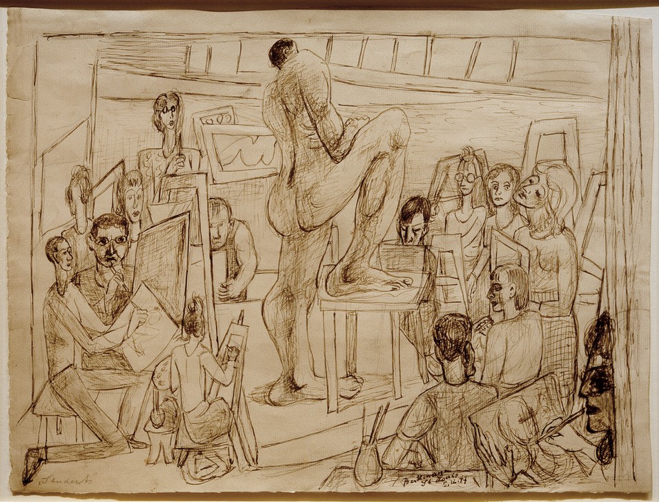 Max Beckmann, Studenten (Atelier, Expressionismus, Klassische Moderne, Grafik, Studie, Wohnzimmer, Treppenhaus, Wunschgröße, schwarz/weiß)