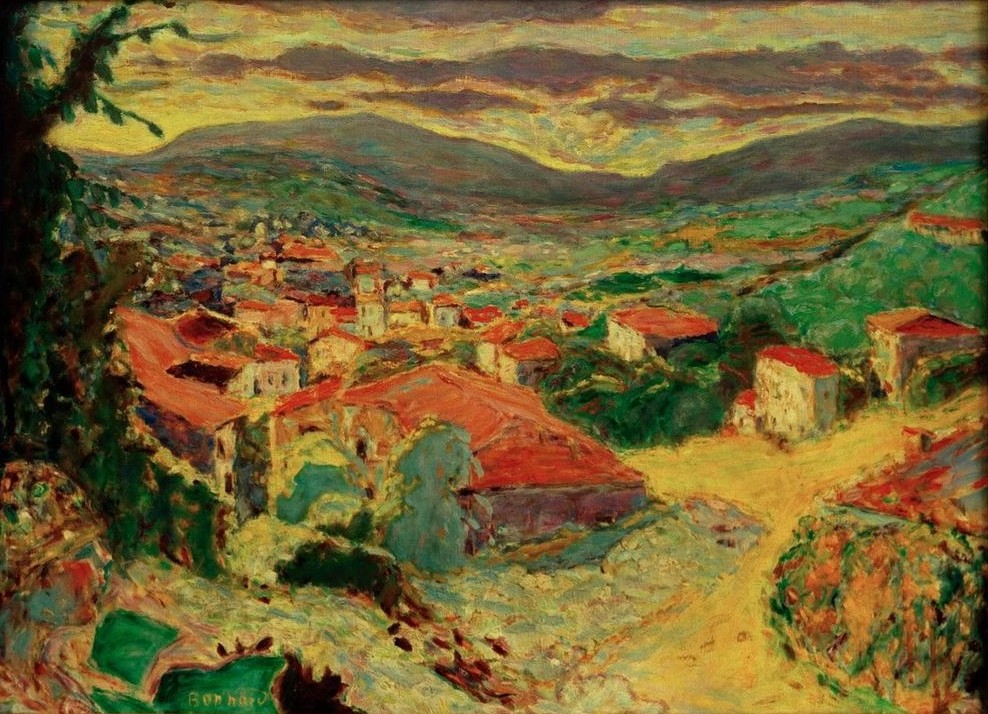 Pierre Bonnard, Paysage au Cannet (Kunst,Landschaft,Impressionismus,Stadtansicht,Architekturdarstellung,Französische Kunst,Dachlandschaft,Nabis)