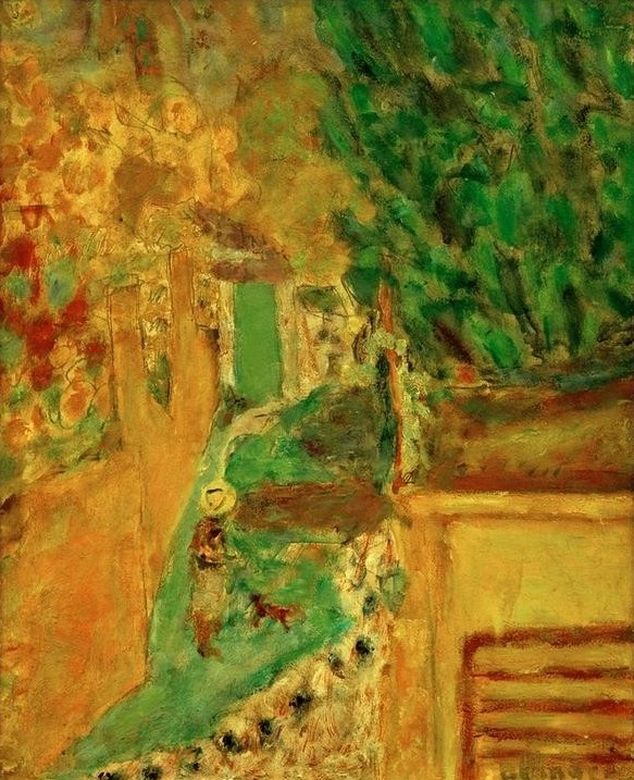 Pierre Bonnard, Escalier au Cannet (Treppe in Le Cannet) (Architektur,Frau,Geographie,Kunst,Mensch,Stadt,Strassenszene,Treppe,Impressionismus,Hund,Architekturdarstellung,Französische Kunst,Fussgänger,Tier,Nabis,Topographie)