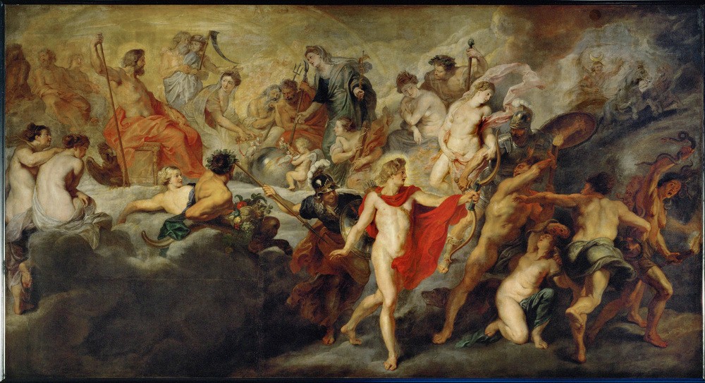 Peter Paul Rubens, Der Götterrat (Engel,Flämische Kunst,Geschichte,Königin,Kunst,Mythologie,Barock,Akt,Allegorie,Olymp (Mythologie),Niederländische Kunst,Götter,Menschenmenge,Kleidung (Allgemein),Griechisch-Römische Mythologie)