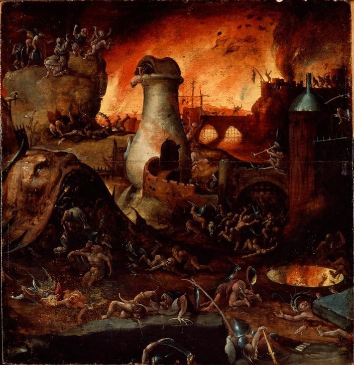 Hieronymus Bosch, Die Hölle (Feuer,Kunst,Religion,Teufel Und Hölle,Nacht,Fabelwesen,Dämon,Teufel,Hölle,Phantastische Kunst,Niederländische Kunst,Weltuntergang,Holländische Kunst,Jenseitsvorstellungen,Unterwelt,Brand)