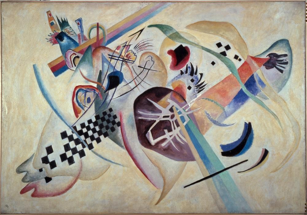 Wassily Kandinsky, Komposition Nr. 224 (Auf Weiss) (Wunschgröße, Klassische Moderne, Malerei, abstrakte Kunst, amorphe Formen, abstrakte Muster, Linien, Muster, Farbflächen, Diagonalkomposition, Wohnzimmer, Büro, Arztpraxis, bunt)