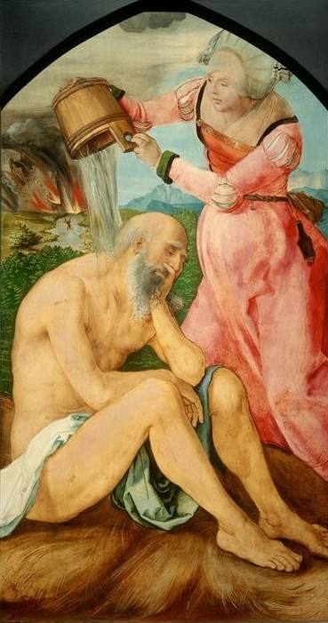 Albrecht Dürer, Hiob auf dem Misthaufen (Ehefrau,Christentum,Deutsche Kunst,Ehepaar,Kunst,Religion,Unglück,Wasser,Altar,Renaissance,Altes Testament,Bibel,Altarbild,Jabach-Altar,Entwurf,Flügelaltar,Hiob Und Seine Freunde,Misthaufen,Verhöhnung,Jüdisch-Christlich,Zuber)