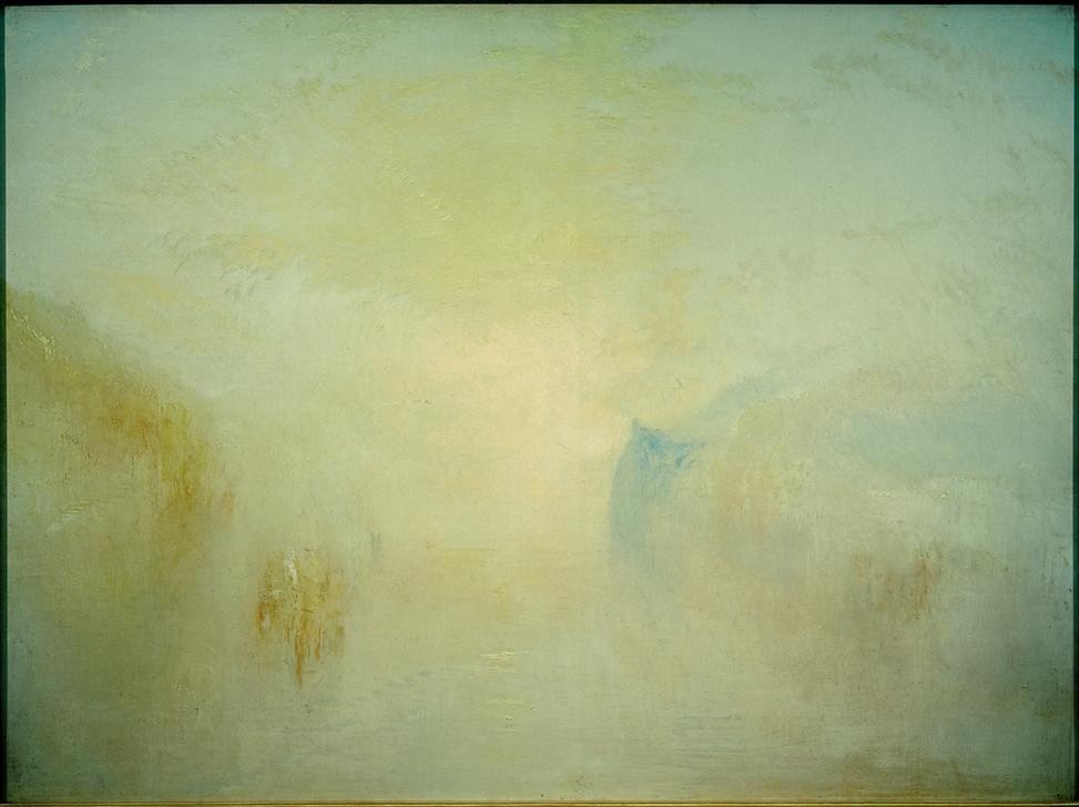 JOSEPH MALLORD WILLIAM TURNER, Sunrise, with a Boat between Headlands (Boot,Gewässer,Kunst,Landschaft,Tageszeiten,Morgen,Sonnenaufgang,Englische Kunst,Romantik,Halbinsel)