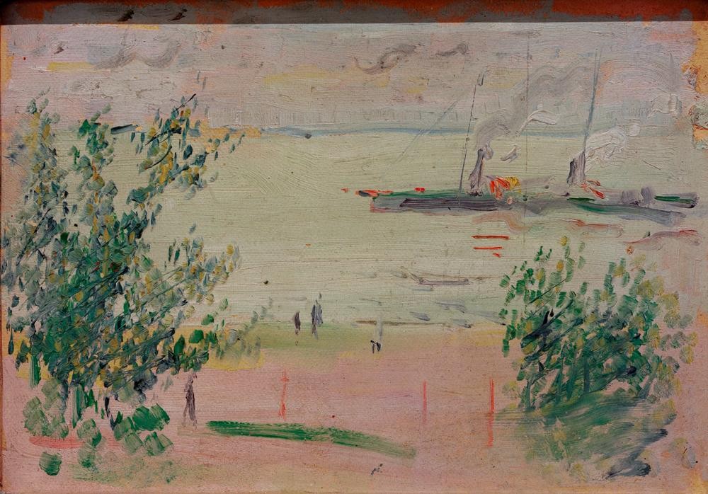 August Macke, Bei Hersel am Rhein (Deutsche Kunst,Kunst,Landschaft,Schiff,Fluss,Schifffahrt)