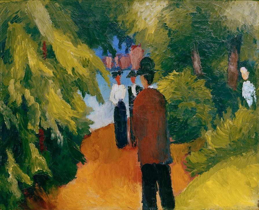 August Macke, Park am Wasser (Mann im Park) (Deutsche Kunst,Garten Und Park,Menschen Im Park,Park,Freizeit,Spaziergang,Expressionismus,Der Blaue Reiter)