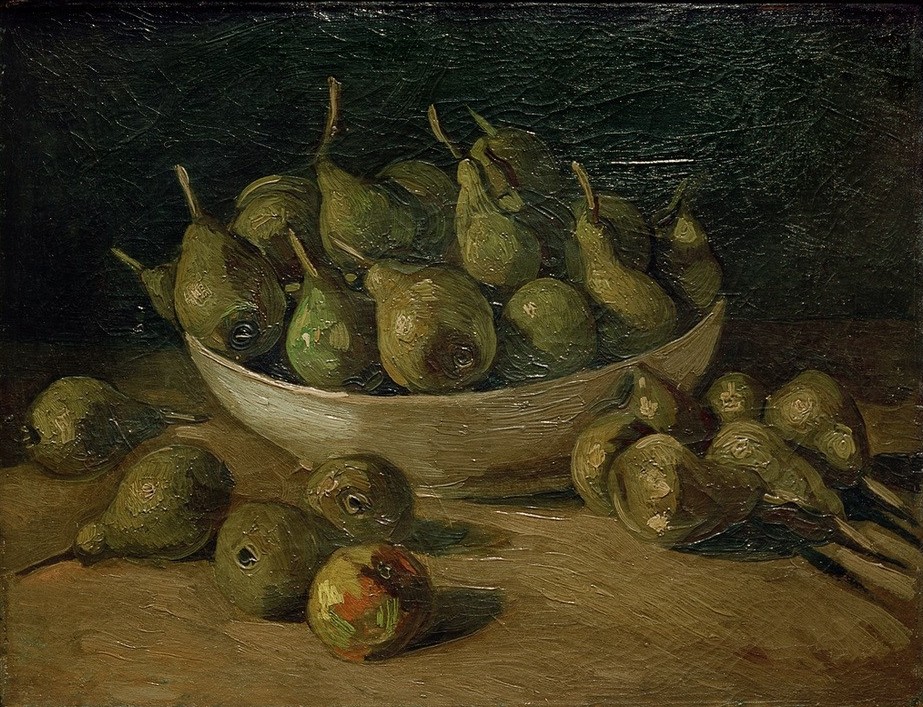 Vincent van Gogh, Stillleben mit Birnen in einer Schale (Früchte,Kunst,Obst,Impressionismus,Stillleben,Schale (Gefäss),Niederländische Kunst,Obstschale,Birne,Holländische Kunst,Gefäss)