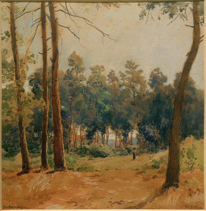 Philipp Röth, Waldlandschaft bei Hartmannshofen (Wald, Waldweg, Natur, Idylle, Spaziergang, München Moosach, Klassiker, Malerei, Romantik, Wohnzimmer, Wunschgröße, bunt)