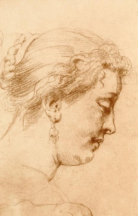 Peter Paul Rubens, Weiblicher Profilkopf (Flämische Kunst,Frau,Mensch,Barock,Portrait,Niederländische Kunst,Kopfstudie,Profil,Kopf)