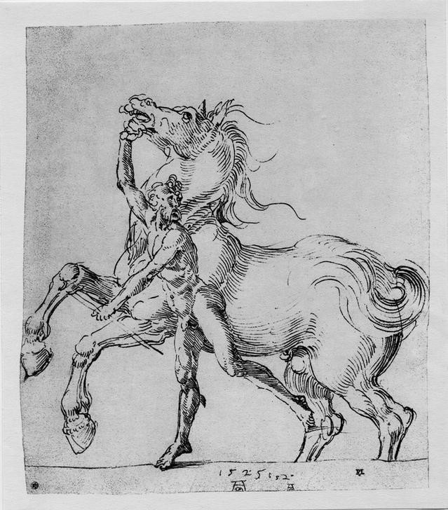 Albrecht Dürer, Nackter Mann mit Pferd (Deutsche Kunst,Kunst,Mann,Pferdesport,Pferd (Tier),Sport,Renaissance,Akt,Dressur)